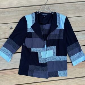 Ming Wang Cardigan Sweater Knit Geometric Patchwork Art to Wear Size Small